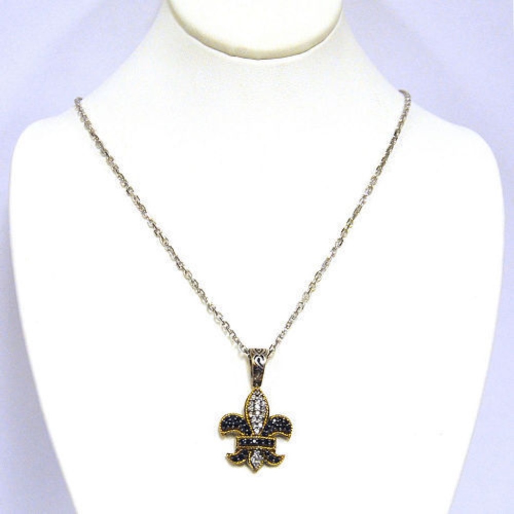 Sapphire Fleur-de-Lis Pendant in .925 silver &gold